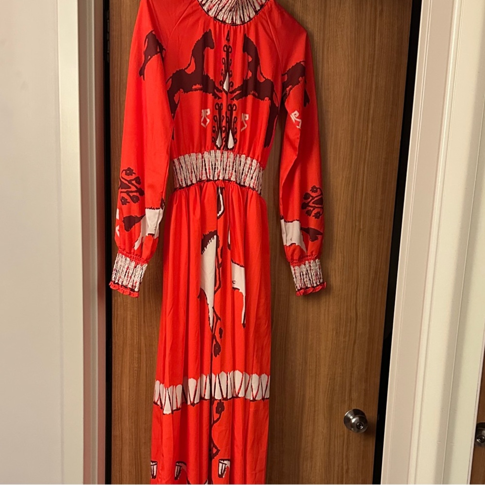 Red Horse Print Long Sleeve Dress